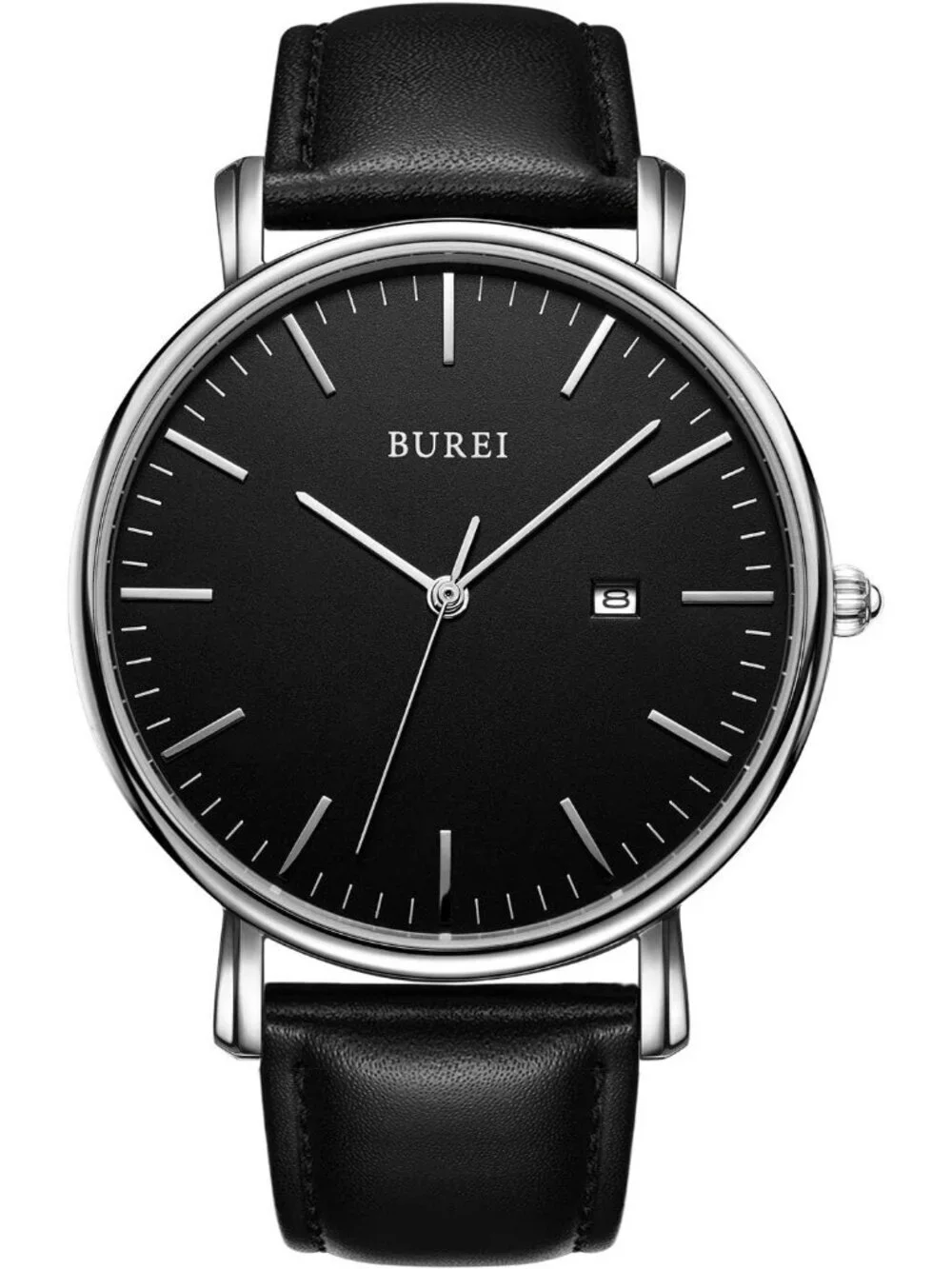 Men's Black Silver Classic Band Strap Minimalist Analog Quartz Waterproof Watch